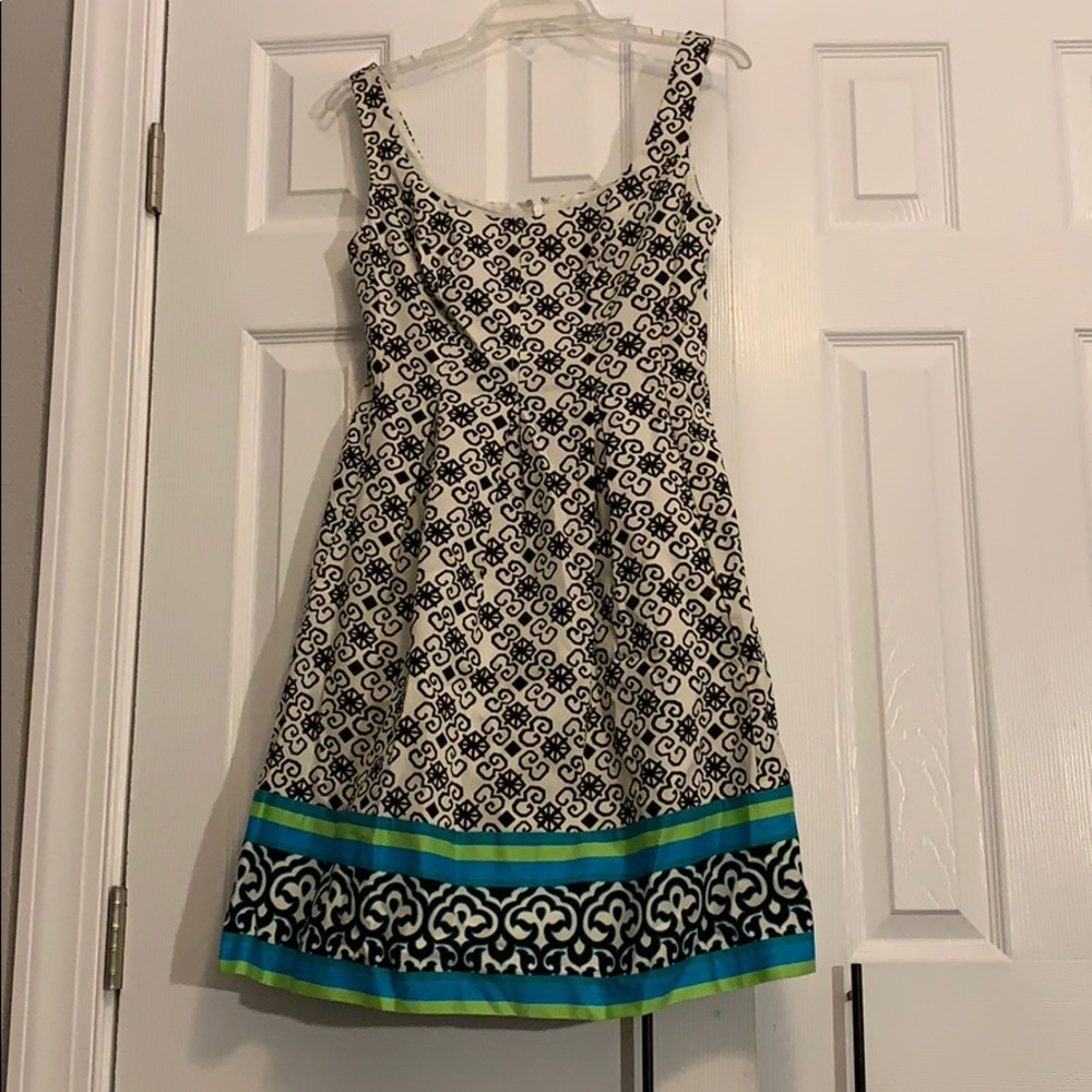 Nine West Black, White, Blue and Green Dress